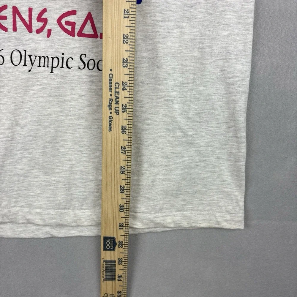 Vintage 1996 Olympics Soccer Shirt Men's XL Heather Gray Long Sleeve Hanes Beefy